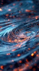 Wall Mural - Abstract swirling vortex of fiery orange and deep blue with glowing particles