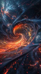 Wall Mural - Abstract swirling vortex of fiery orange and deep blue with glowing particles