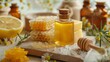Natural Honey Spa Products with Fresh Lemons and Flowers