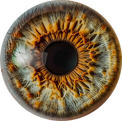 Detailed close-up of a human eye iris texture cut out on transparent background