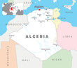 Algeria Political Map with capital Algiers, most important cities with national borders
