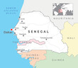 Senegal Political Map with capital Dakar, most important cities with national borders