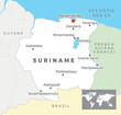 Suriname Political Map with capital Paramaribo, most important cities with national borders