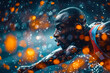 African-American athlete, an active participant in the Olympic Games, is covered in sweat from extreme exertion. Portrait with the effect of dynamics and splashes. Concept of sports will to win