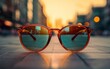 Stylish sunglasses left behind on a gritty city sidewalk