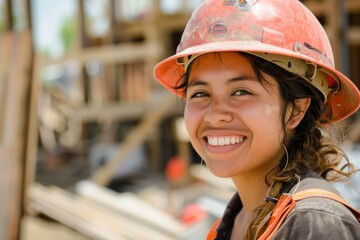 Poster - Smiling portrait of a female hispanic construction worker