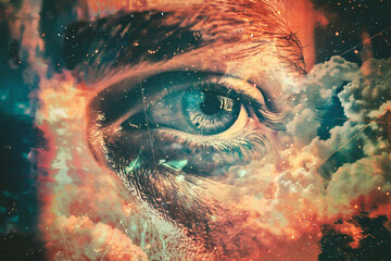 Wall Mural - Close up of human eye with fire effect. Conceptual image