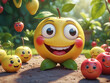 happy smiling fruits in garden big eyes smiling face, generative AI
