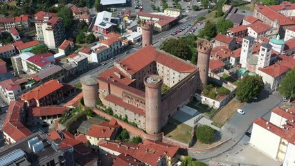 Canvas Print - aerial view of the center of the city of Ivrea with The Castle of Ivrea also known as 