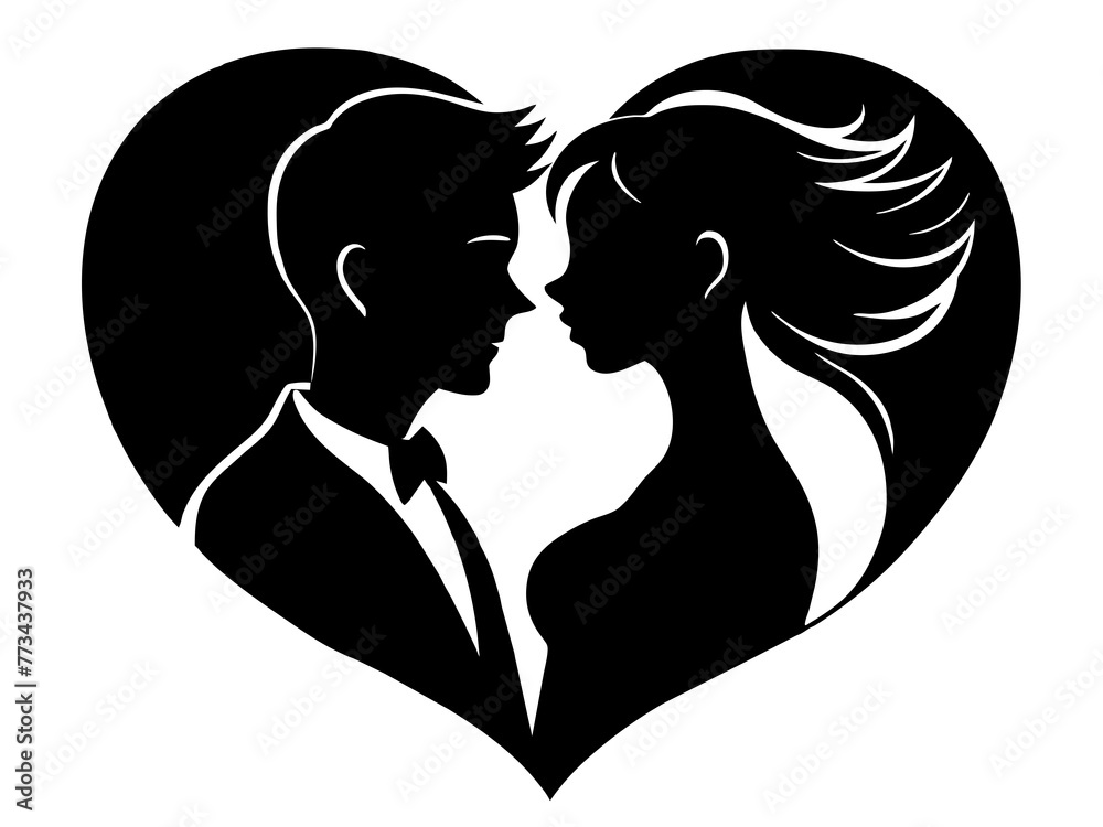 Vector de Stock silhouette of a couple with heart silhouette ,tattoo ...