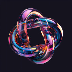 Wall Mural - 3D render of a fluid metallic knot against a metallic gradient background in neon colors