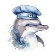 watercolor dolphin in hat
