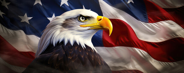 Wall Mural - american bald eagle with usa flag on background