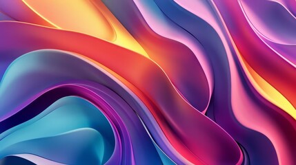Wall Mural - Vibrant abstract 3D shapes composition with smooth curved surfaces and colorful gradients, futuristic digital art