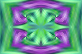 Fototapeta  - Symetryczny geometryczny wzór wąskich pasów w gradientowej zielono - fioletowej kolorystyce, lustrzane odbicie. Abstrakcyjne tło, tekstura 