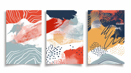  Set of cards with watercolor hand drawn blots. Abstract canvas painting templates. Illustration template for design poster, card, invitation, placard, brochure, flyer. Watercolor texture.