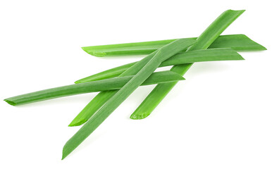 Canvas Print - Pile of chopped green onion isolated on a white background. Fresh cut chives.