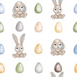 seamless pattern spring easter bunny hand painting