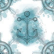 seamless pattern watercolor anchor and rudder hand painting