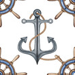 seamless pattern watercolor anchor hand painting
