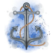 watercolor anchor with blue background hand painting