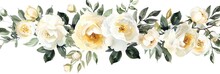 Artistic Floral White Arrangements. Watercolor Painting Of Abstract Blossoms For Wedding Or Greeting Card