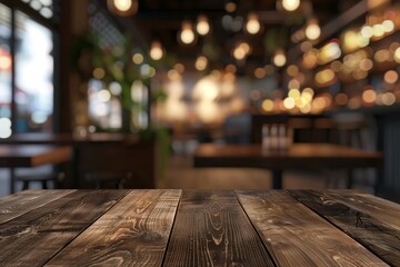 Canvas Print - Wooden board empty table in front of blurred background. Brown wood over blur in restaurant - can be used for display or montage your products. Mock up for display of product. High quality photo