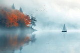 Fototapeta Londyn - boat in the fog