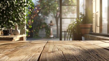 Canvas Print - Wooden board empty table in front of blurred background. Brown wood over blur in restaurant - can be used for display or montage your products. Mock up for display of product. High quality photo