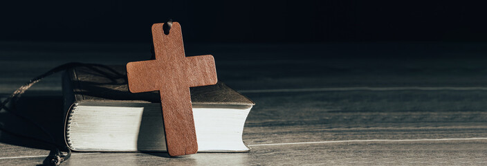 Sticker - Holy Bible and wooden cross on table