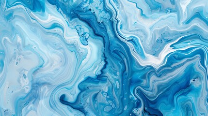  An abstract fluid art painting that mesmerizes with swirling shades of blue and white