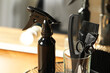 Set of hairdresser tools in salon, closeup. Space for text