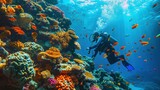 Fototapeta Do akwarium - A thrilling scuba diving expedition exploring coral reefs and marine life.