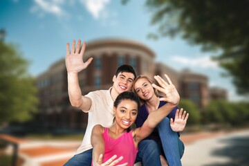 Canvas Print - Group Of Cheerful College Friends outdoor