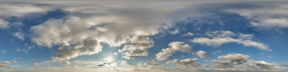 Wall Mural - blue sky 360 hdri panorama with twilight clouds before sunset in equirectangular format with zenith 