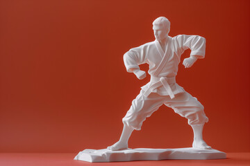 Wall Mural - Mix martial art 3D statue design, One person boxing ornament figure, karate figure isolated on red background, kung fu statue, wrestling figure concept art banner, Hand Crafted Ceramic MMA Figurine