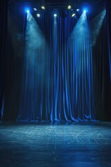 Aufkleber - A stage with blue curtains and bright spotlights. Suitable for event or theater concepts