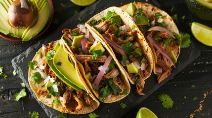 Two delicious tacos on a wooden cutting board, perfect for food blogs or restaurant menus