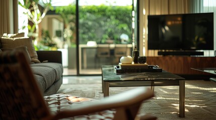 Aufkleber - A comfortable living room with modern furniture, perfect for home decor websites