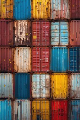 Poster - Colorful shipping containers stacked on top of each other. Suitable for industrial and logistics concepts