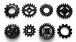 Industrial set of black gears on white background. Perfect for engineering projects