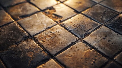 Aufkleber - Close up of a tiled floor with a shining light. Suitable for interior design concepts
