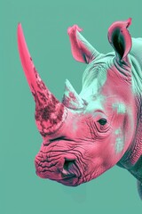 Aufkleber - A detailed shot of a rhino against a green backdrop. Suitable for nature and wildlife concepts