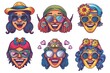 Group of cartoon faces wearing hats and sunglasses. Perfect for fun and playful designs