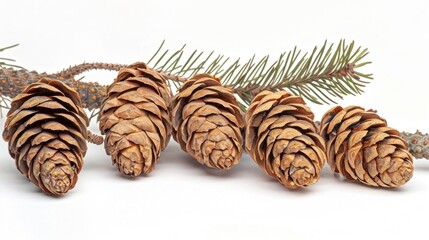 Poster - Pine cones sitting on top of a branch, suitable for nature themes