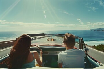 Poster - A couple of people sitting in a car. Suitable for lifestyle and transportation concepts