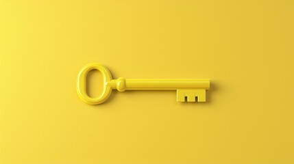 Poster - A yellow key resting on a yellow surface. Suitable for various concepts
