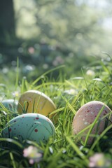 Aufkleber - Colorful Easter eggs scattered in the grass, perfect for Easter holiday designs