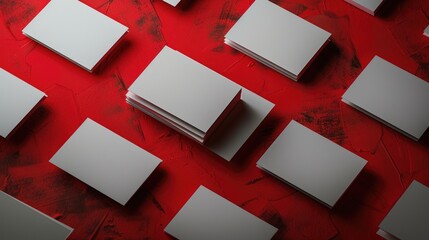Poster - A bunch of white boxes on a red surface. Suitable for packaging design