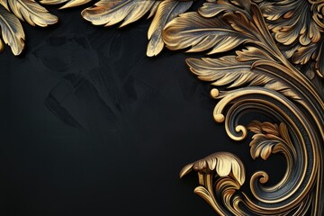 Wall Mural - Elegant black and gold background with beautiful gold leaves. Perfect for luxury design projects